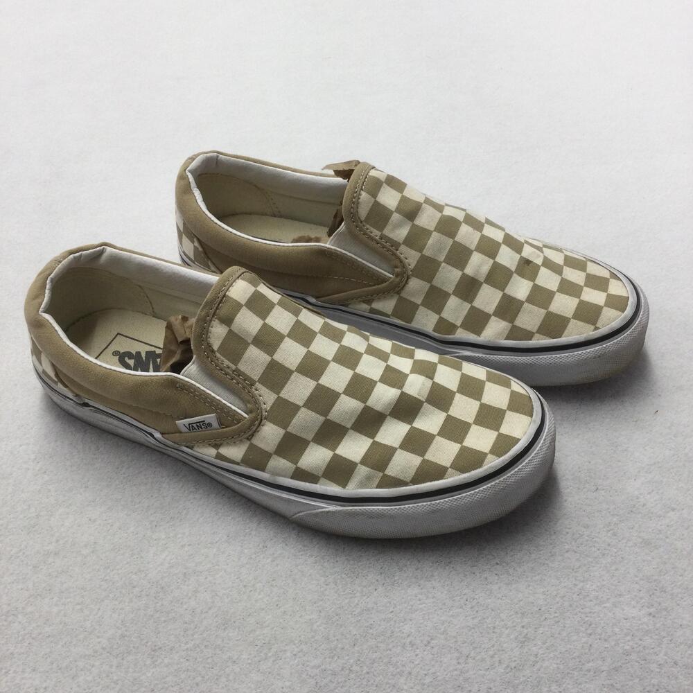 Vans Classic Slip-On Shoes Mens Size 8.5 Beige Checkerboard Low Top Canvas Skate